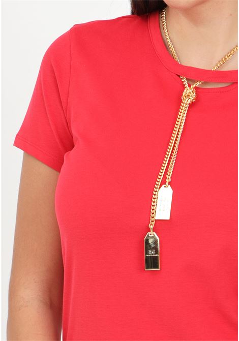 T-shirt a manica corta rossa da donna con collana ELISABETTA FRANCHI | MA00946E2CG5